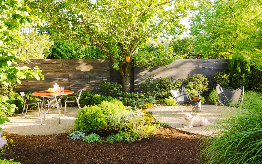 1. Dog-friendly mulch paths with shady shrubs