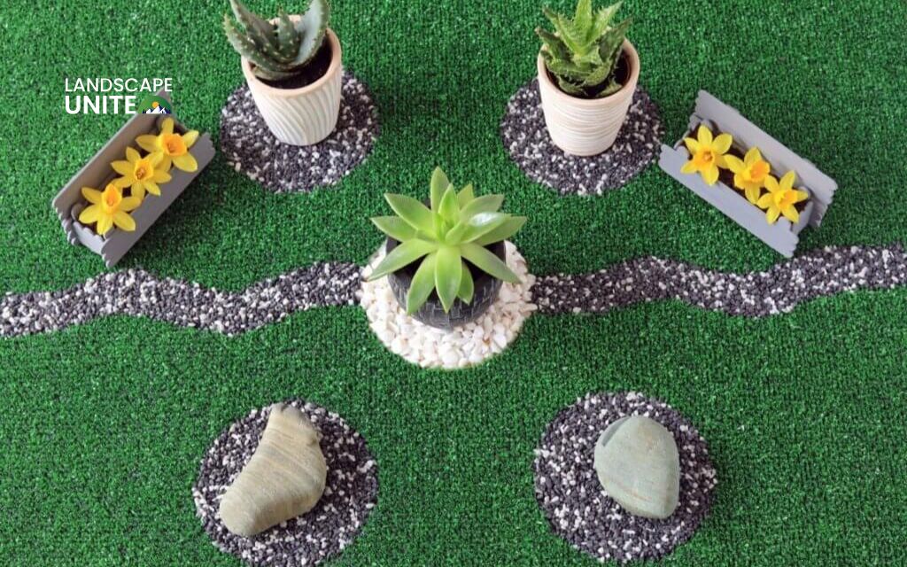 14 creative front yard artificial grass and rock landscaping ideas 3 Artificial turf with succulent and rock gardens