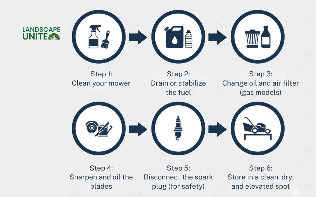 How to store a lawn mower in the garage