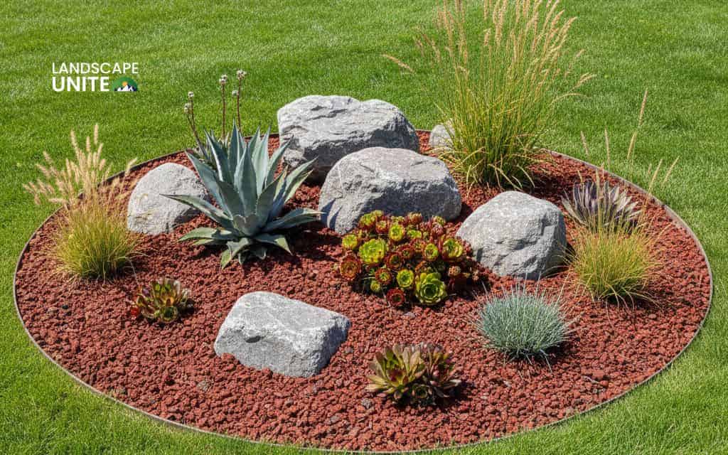 Rock island beds with succulents and boulders