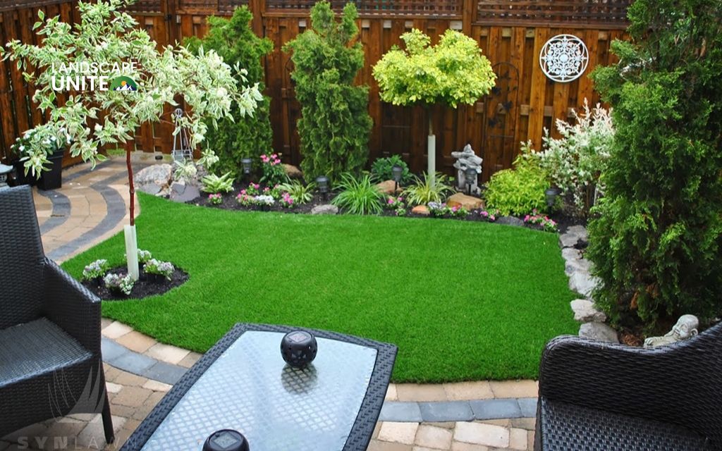 Small garden zen garden with artificial grass