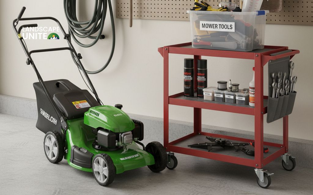 Store lawn mower tools together