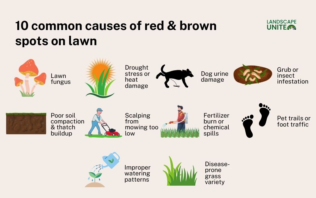 Brown & red lawn spots: 10 common causes & proven solutions 1 10 common causes of red & brown spots on lawn