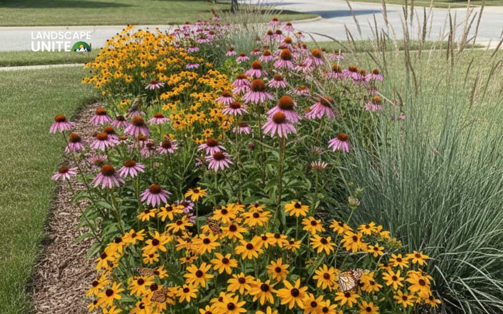 Curbside flower bed with native plants