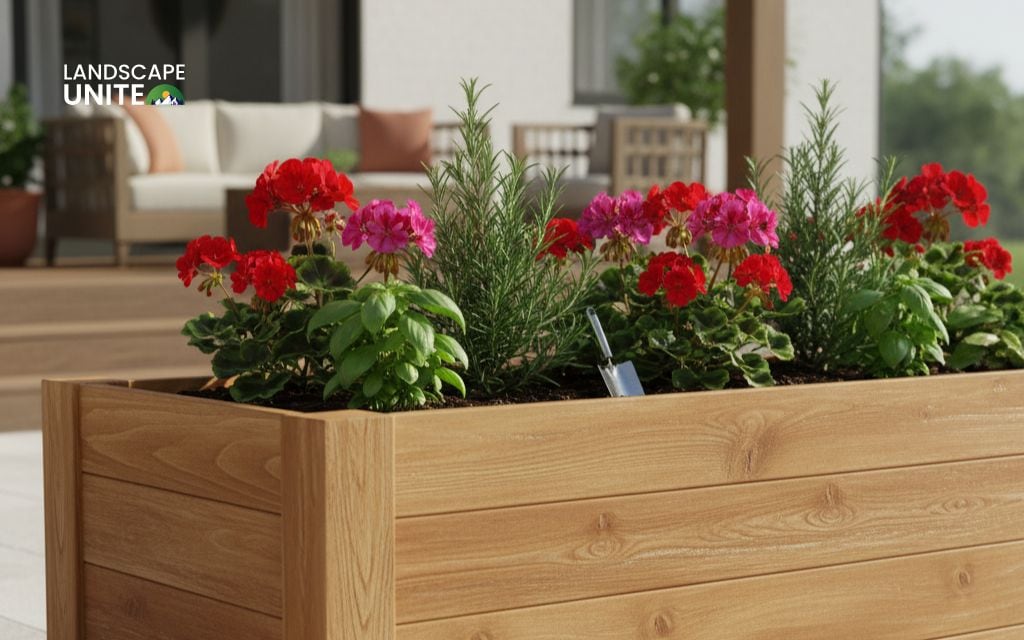 Raised wooden planter bed
