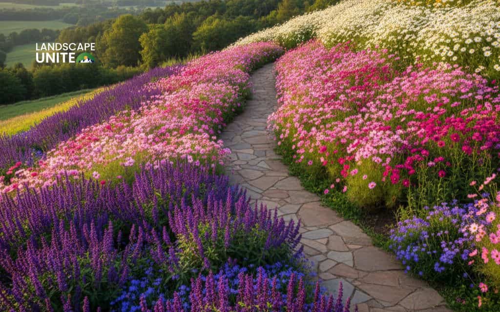 Flower bed on slope made easy: 15 low-maintenance ideas for hillside gardens 14 Color gradient slope