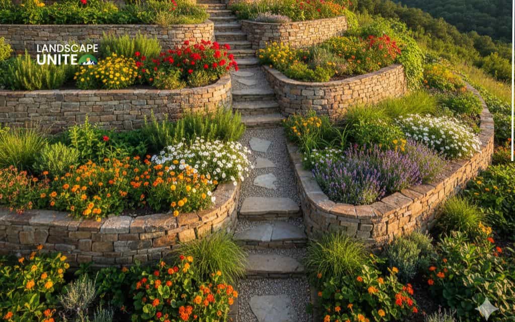 Flower bed on slope made easy: 15 low-maintenance ideas for hillside gardens 2 Terraced garden beds