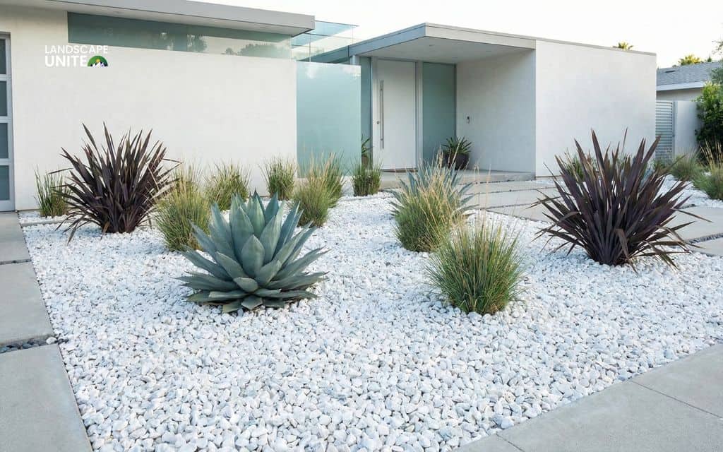 15 gorgeous flower beds with rocks that practically transform your landscape 8 White rock modern flower bed