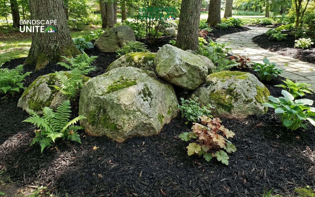 Boulder groupings with shade mulch