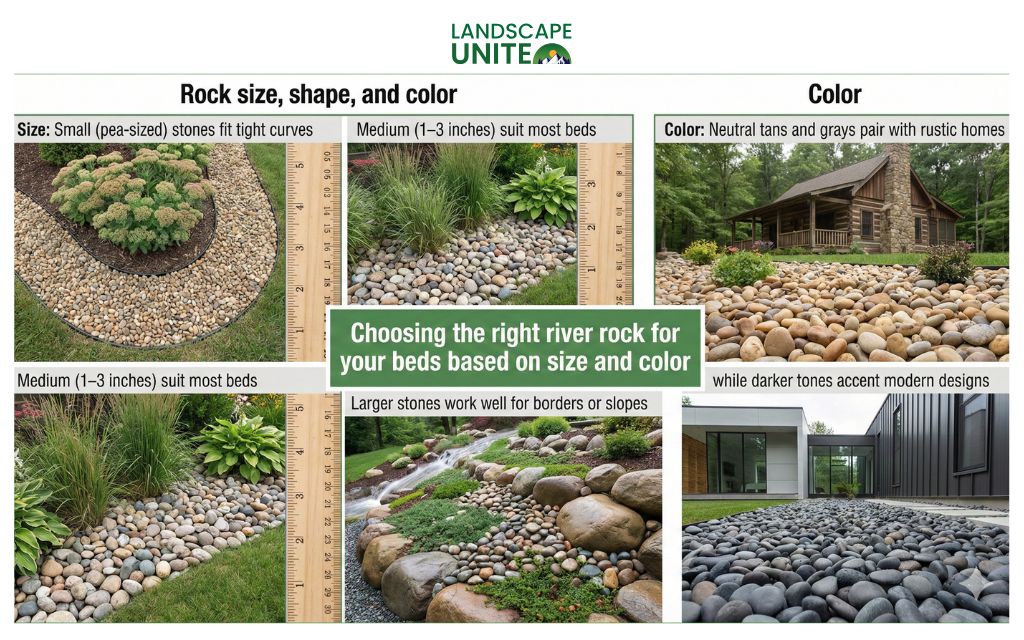 Choosing the right river rock for your beds based on size and color
