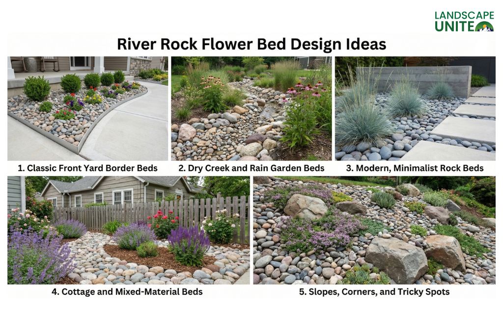 Design ideas for river rock flower beds