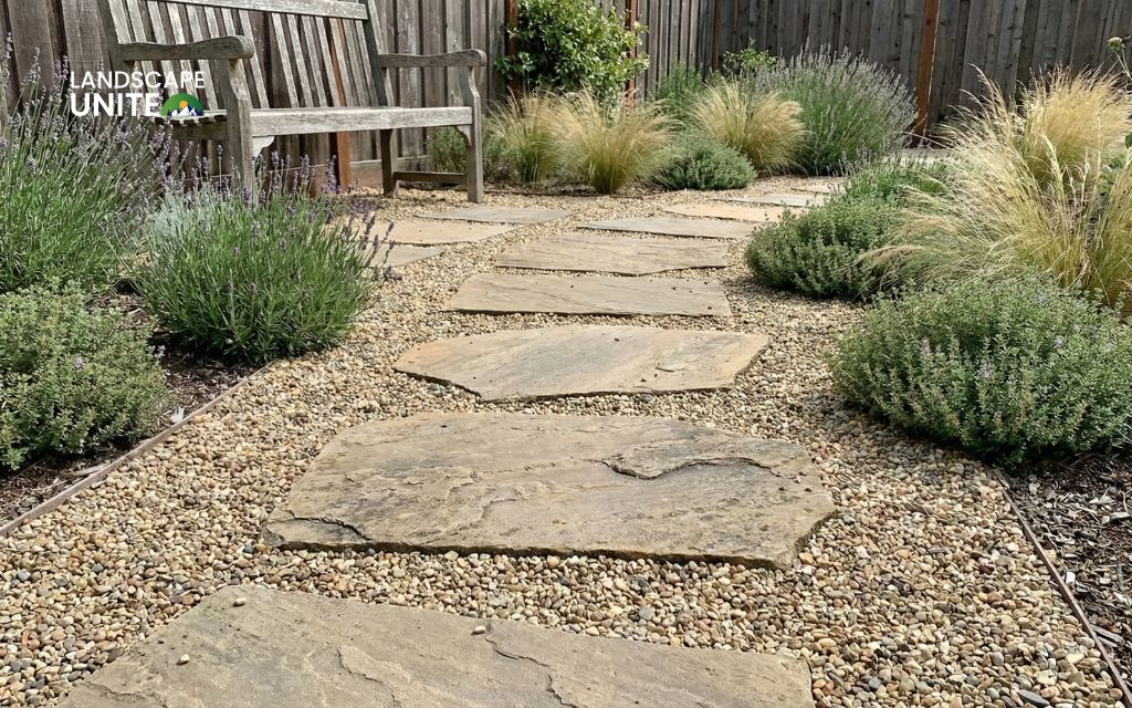 Flagstone stepping stones in gravel