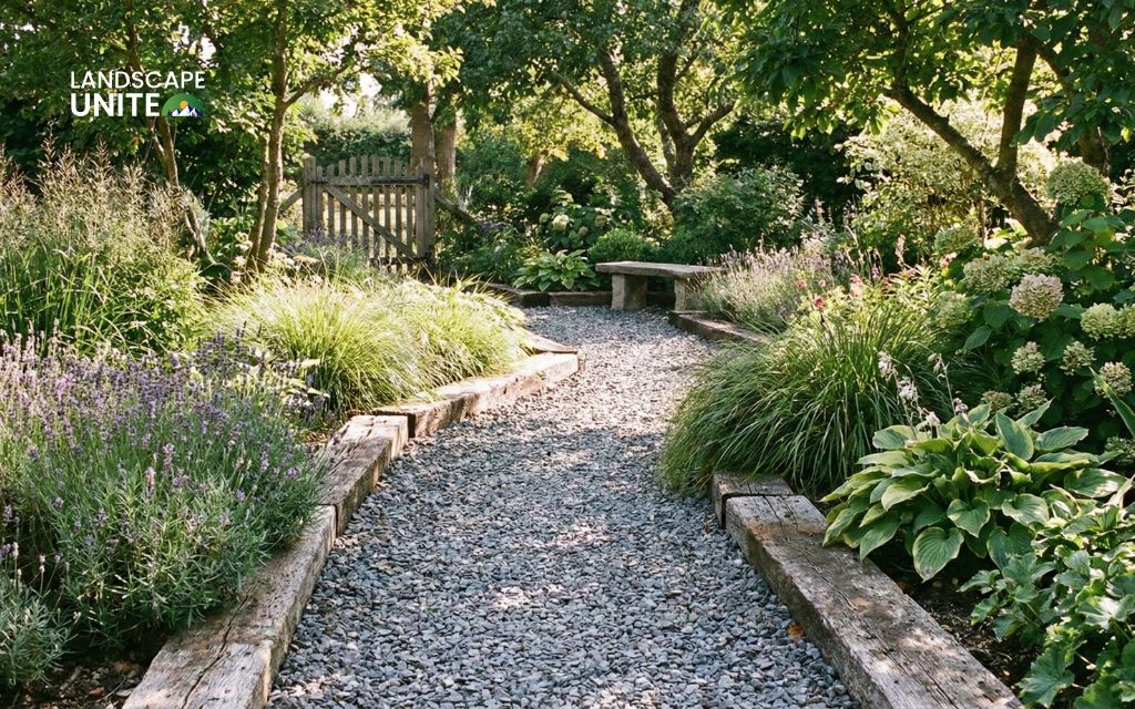 Gravel pathways with timber edging