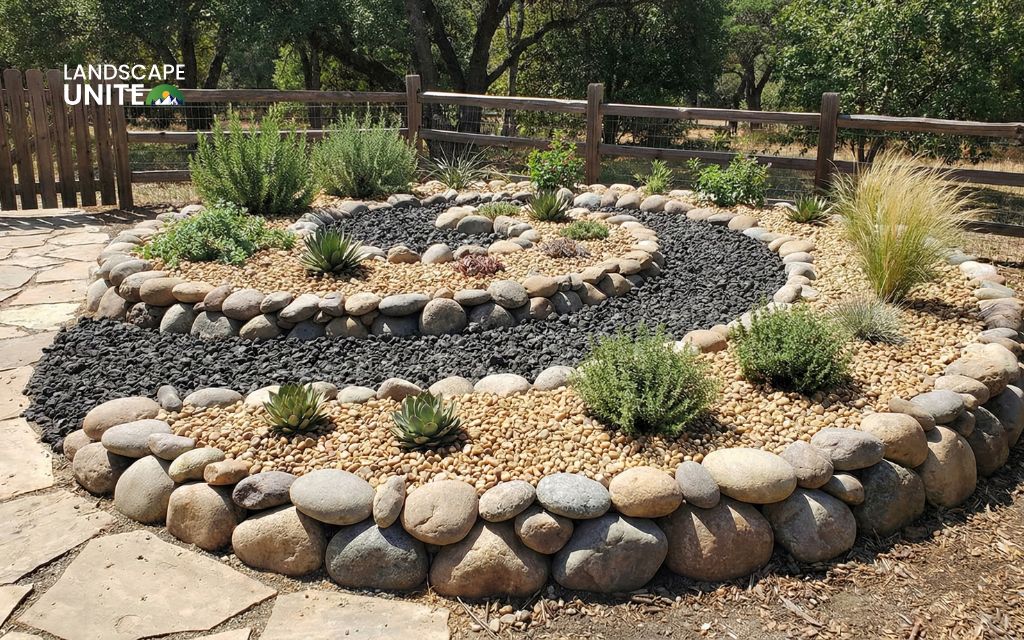Rock mulch spiral garden